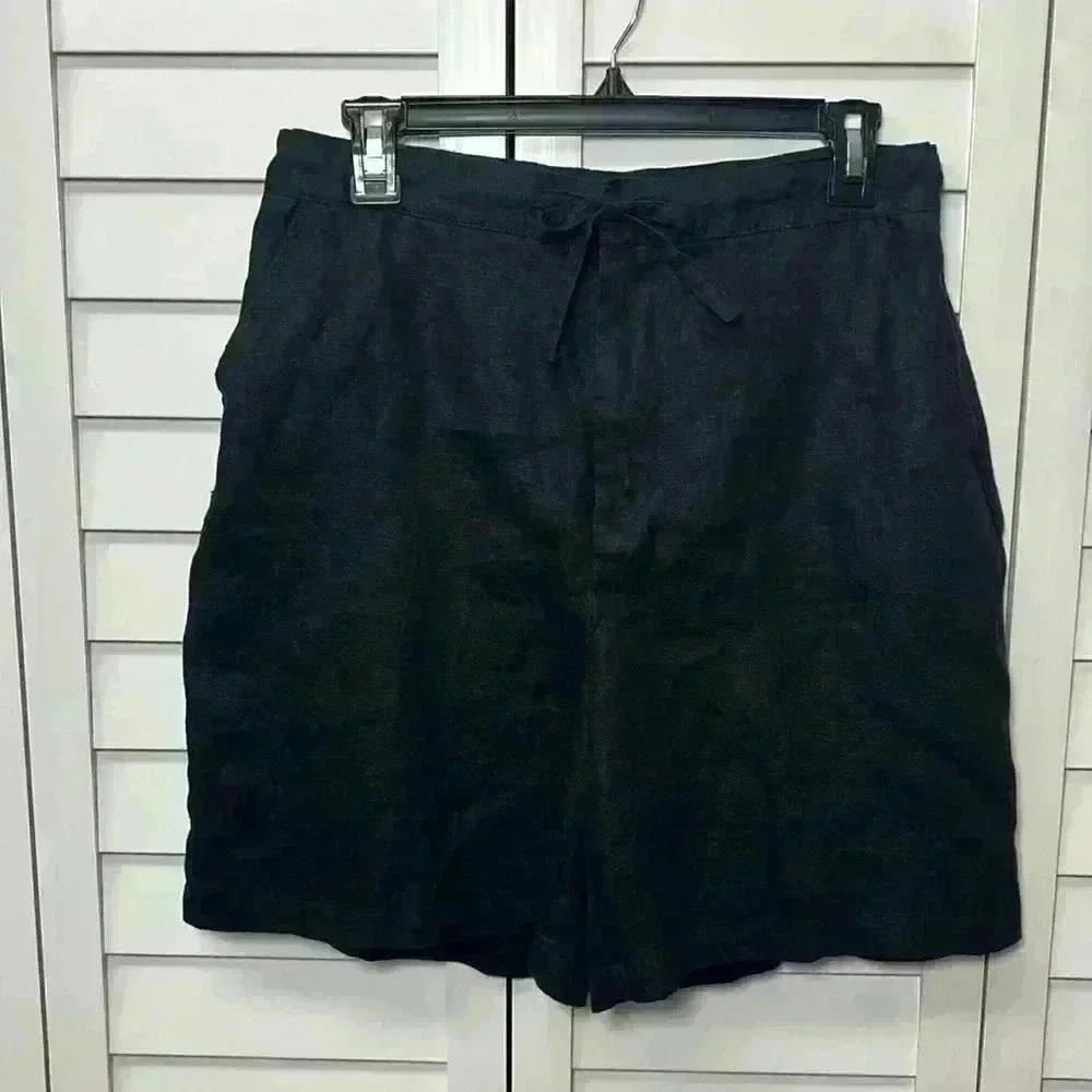 Relativity 100% Linen High Waist Shorts Size Medium Black